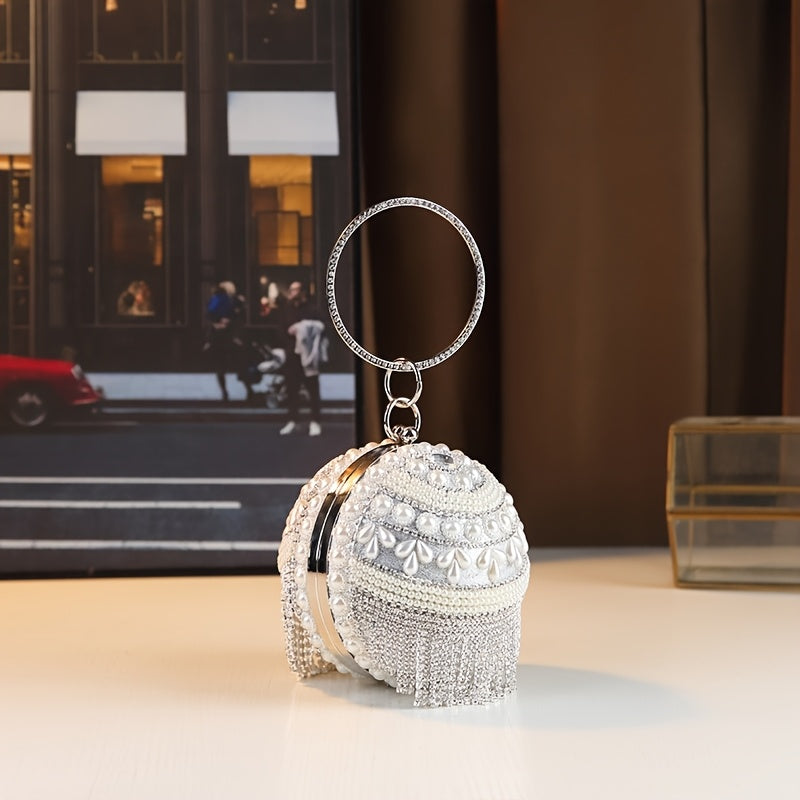 Golden Beaded Tassel Evening Clutch