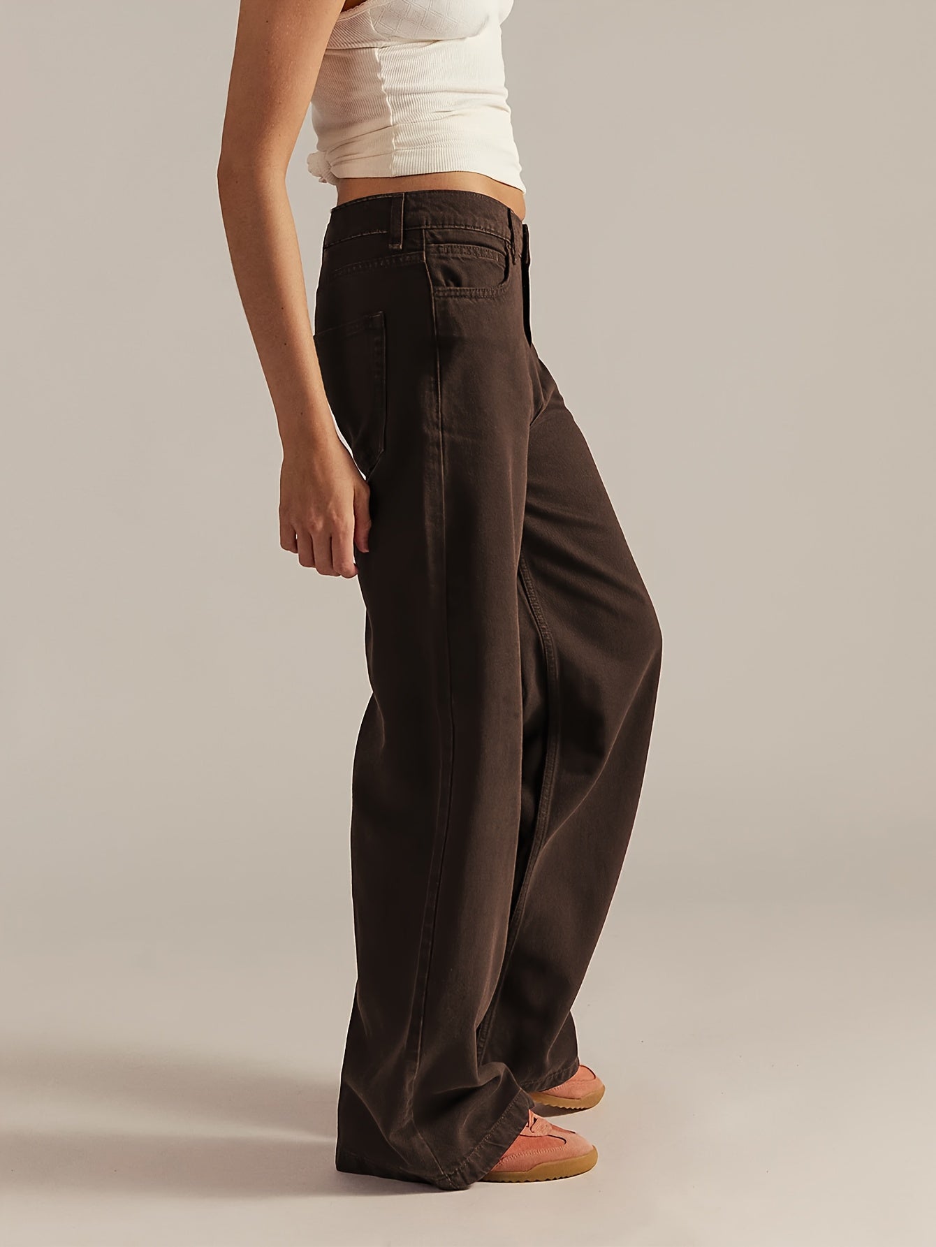 Y2K Retro Mid-Rise Dark Brown Wide-Leg Jeans