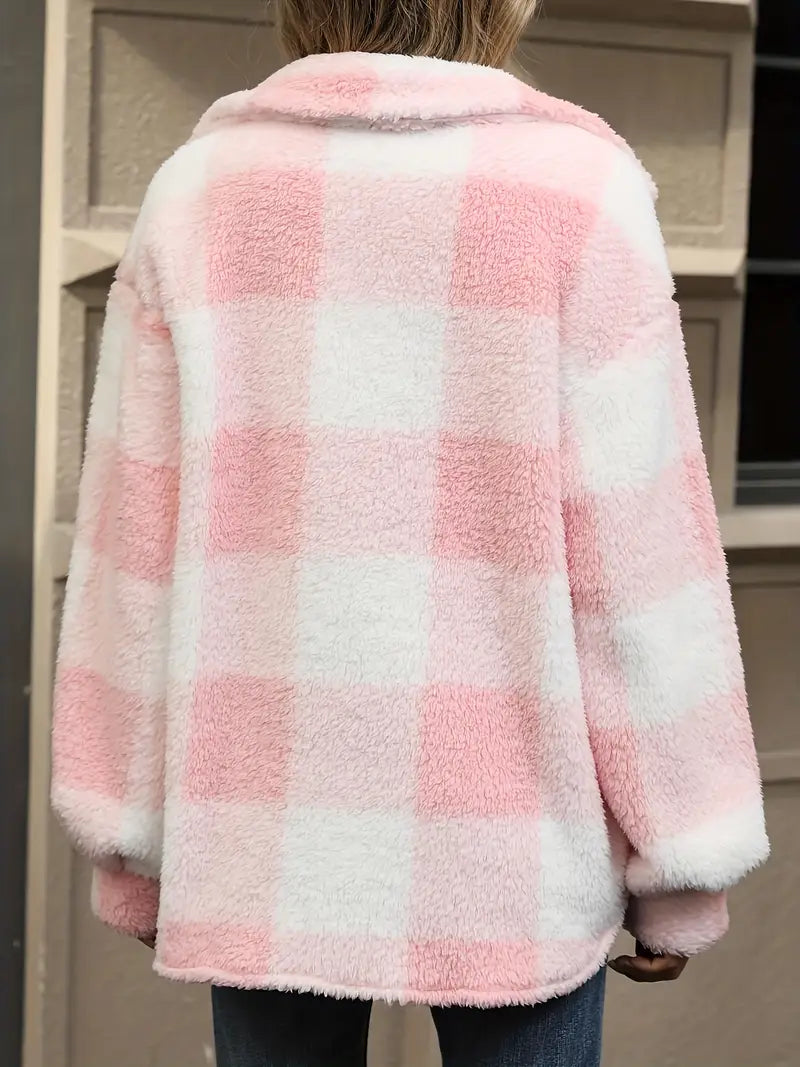 Plush Plaid Winter Coat - High Stretch