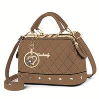 Black Quilted Boston Bag with Heart Charm