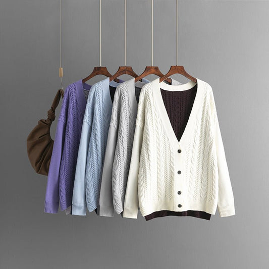 Twisted Contrast V-Neck Cardigan
