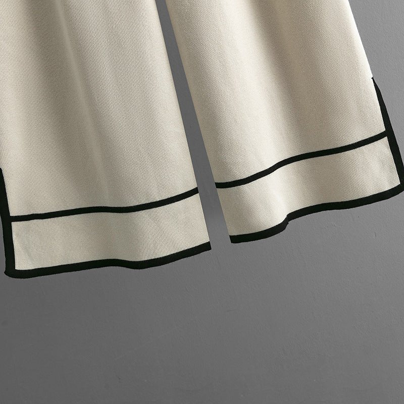 Contrast Slit Sweater & Wide-Leg Pants Set