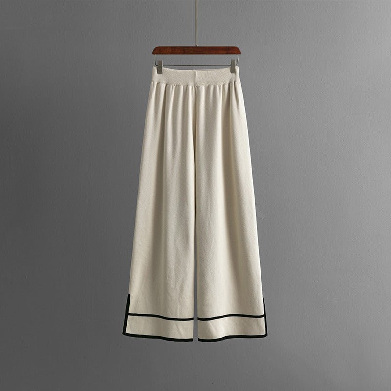 Contrast Slit Sweater & Wide-Leg Pants Set
