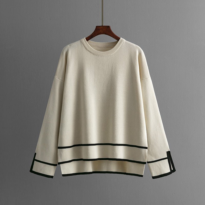 Contrast Slit Sweater & Wide-Leg Pants Set