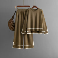 Contrast Slit Sweater & Wide-Leg Pants Set