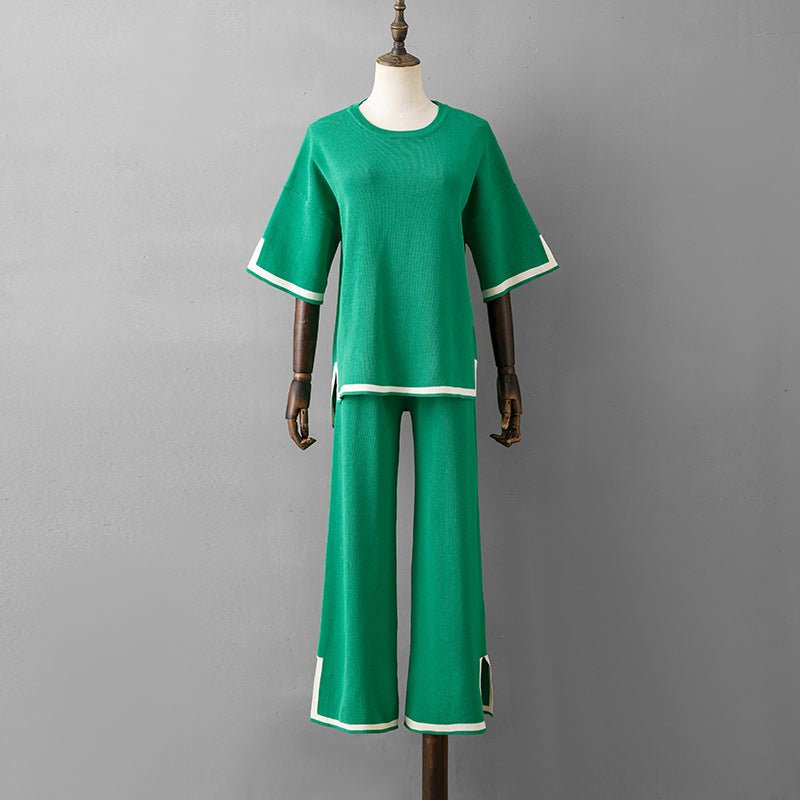 Contrast Split Short Sleeve & Wide Pants Set