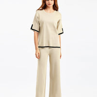 Contrast Split Short Sleeve & Wide Pants Set