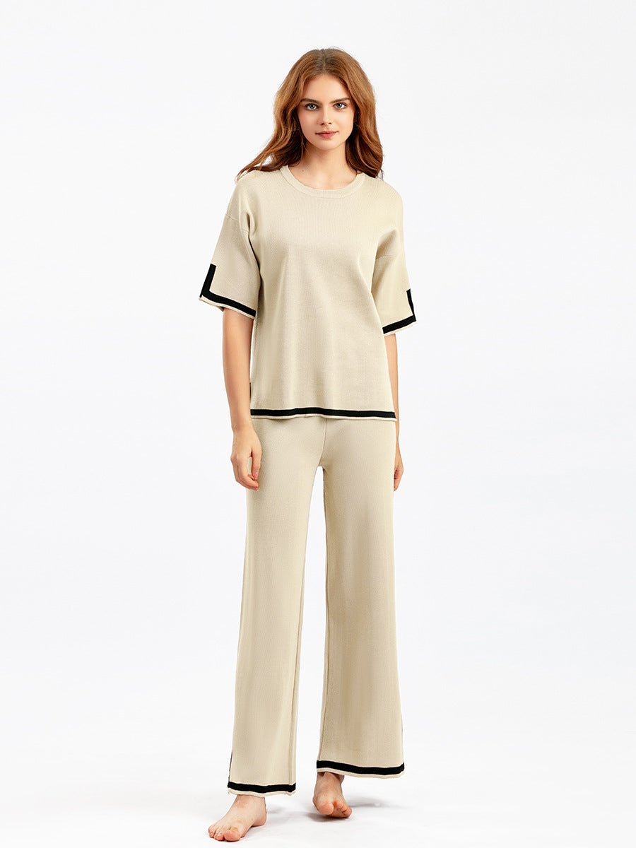 Contrast Split Short Sleeve & Wide Pants Set
