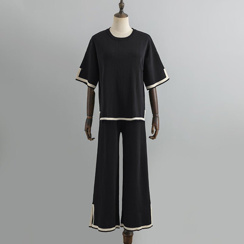 Contrast Split Short Sleeve & Wide Pants Set