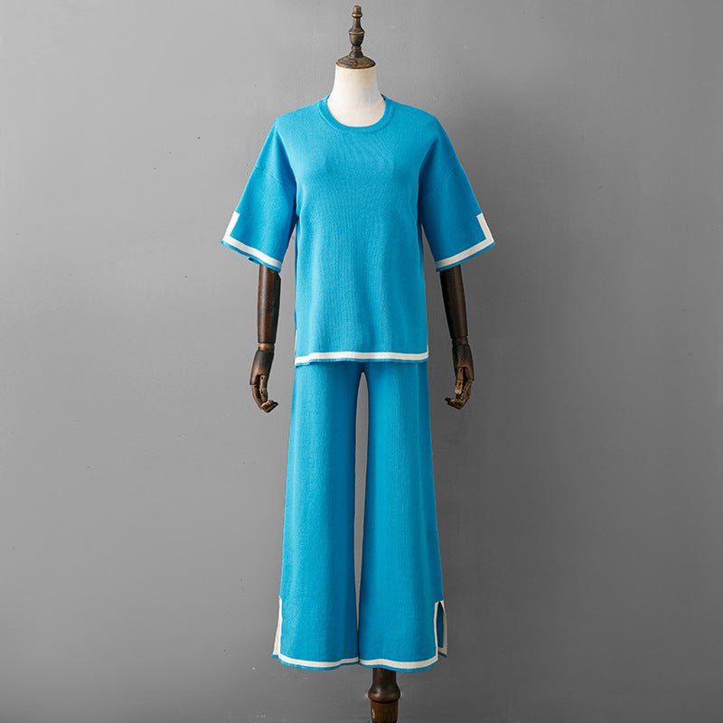 Contrast Split Short Sleeve & Wide Pants Set