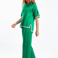 Contrast Split Short Sleeve & Wide Pants Set