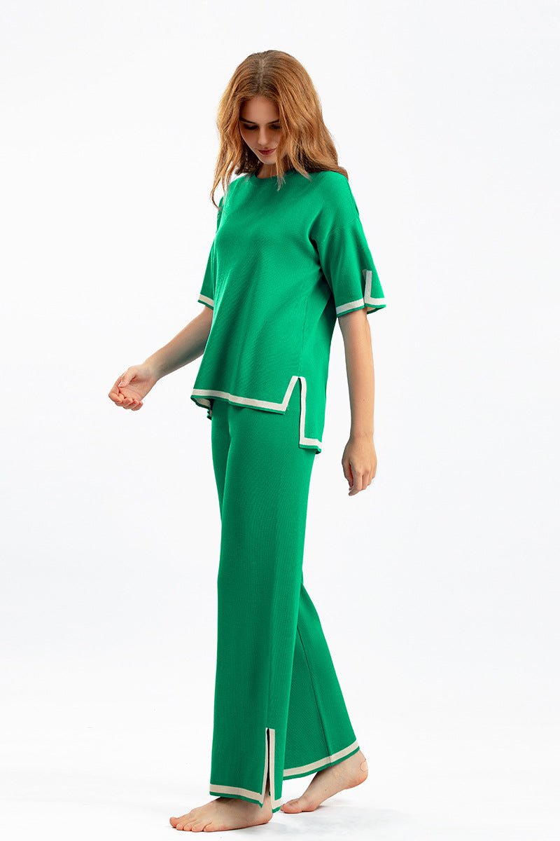 Contrast Split Short Sleeve & Wide Pants Set
