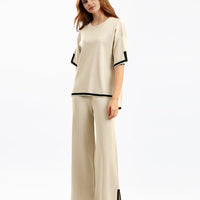 Contrast Split Short Sleeve & Wide Pants Set