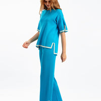 Contrast Split Short Sleeve & Wide Pants Set