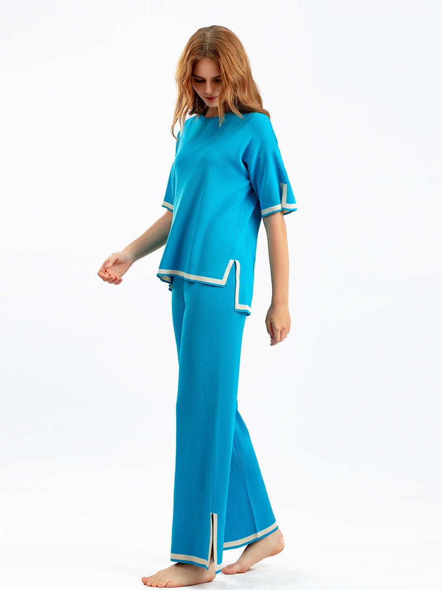 Contrast Split Short Sleeve & Wide Pants Set