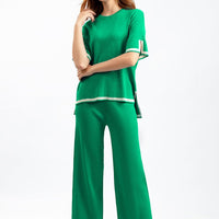 Contrast Split Short Sleeve & Wide Pants Set