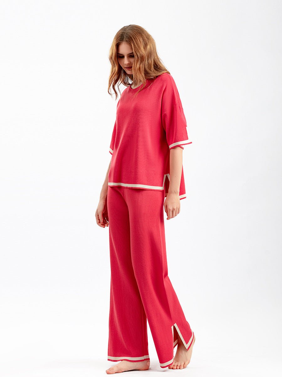 Contrast Split Short Sleeve & Wide Pants Set