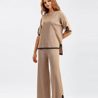 Contrast Split Short Sleeve & Wide Pants Set