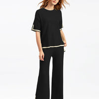 Contrast Split Short Sleeve & Wide Pants Set