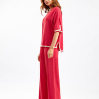 Contrast Split Short Sleeve & Wide Pants Set