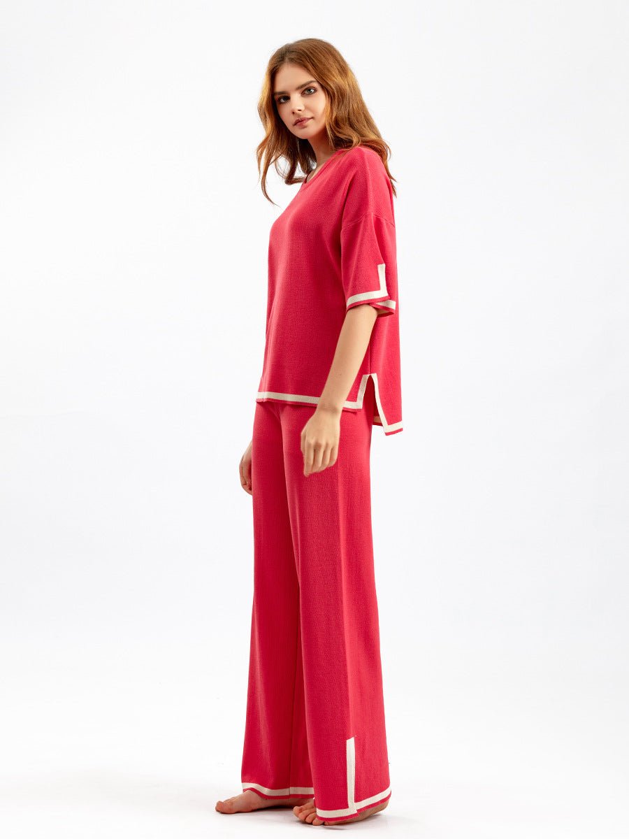 Contrast Split Short Sleeve & Wide Pants Set