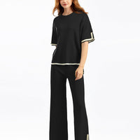 Contrast Split Short Sleeve & Wide Pants Set