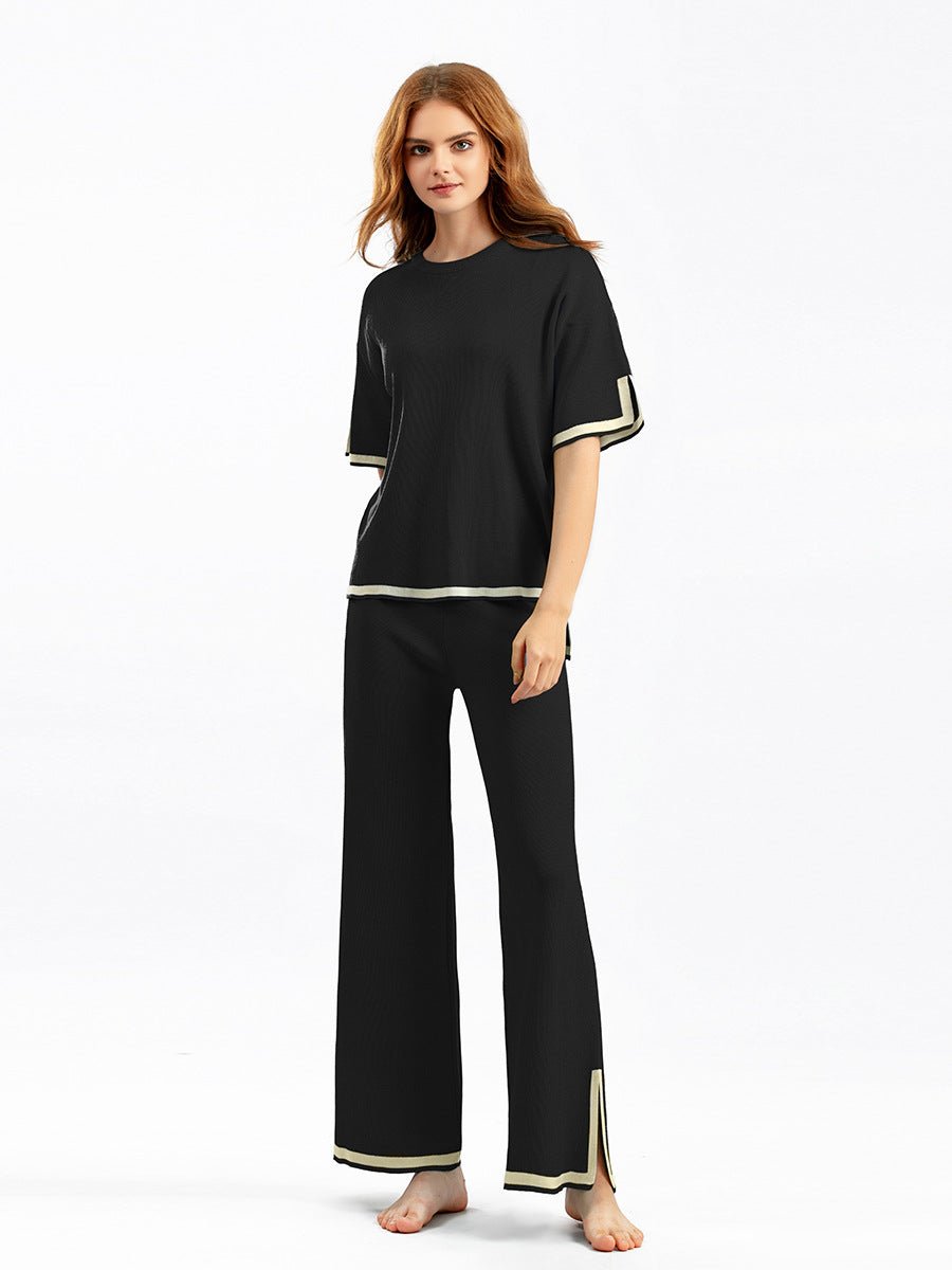 Contrast Split Short Sleeve & Wide Pants Set
