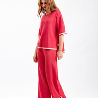 Contrast Split Short Sleeve & Wide Pants Set