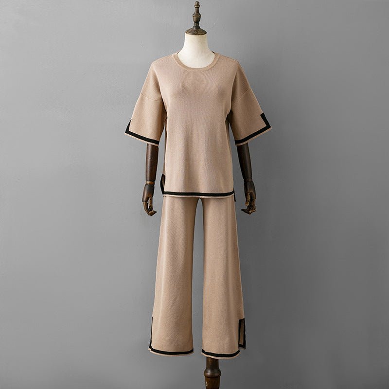 Contrast Split Short Sleeve & Wide Pants Set