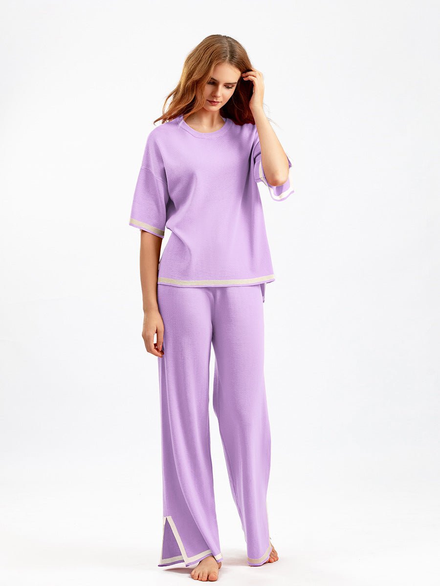 Contrast Split Short Sleeve & Wide Pants Set