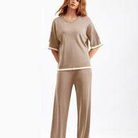 Contrast Split Short Sleeve & Wide Pants Set