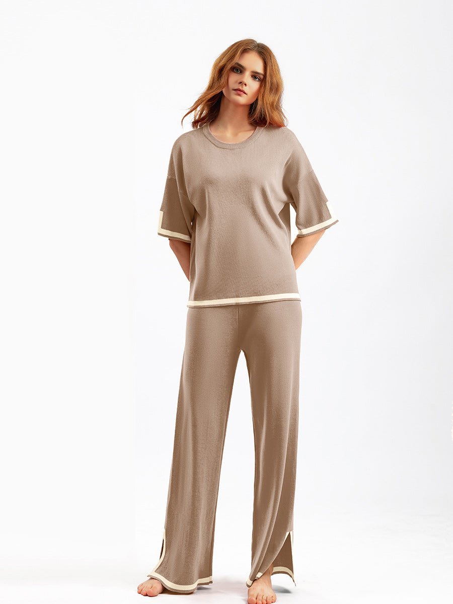 Contrast Split Short Sleeve & Wide Pants Set