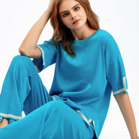 Contrast Split Short Sleeve & Wide Pants Set