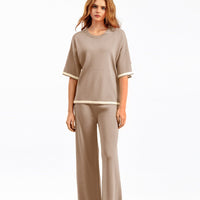 Contrast Split Short Sleeve & Wide Pants Set