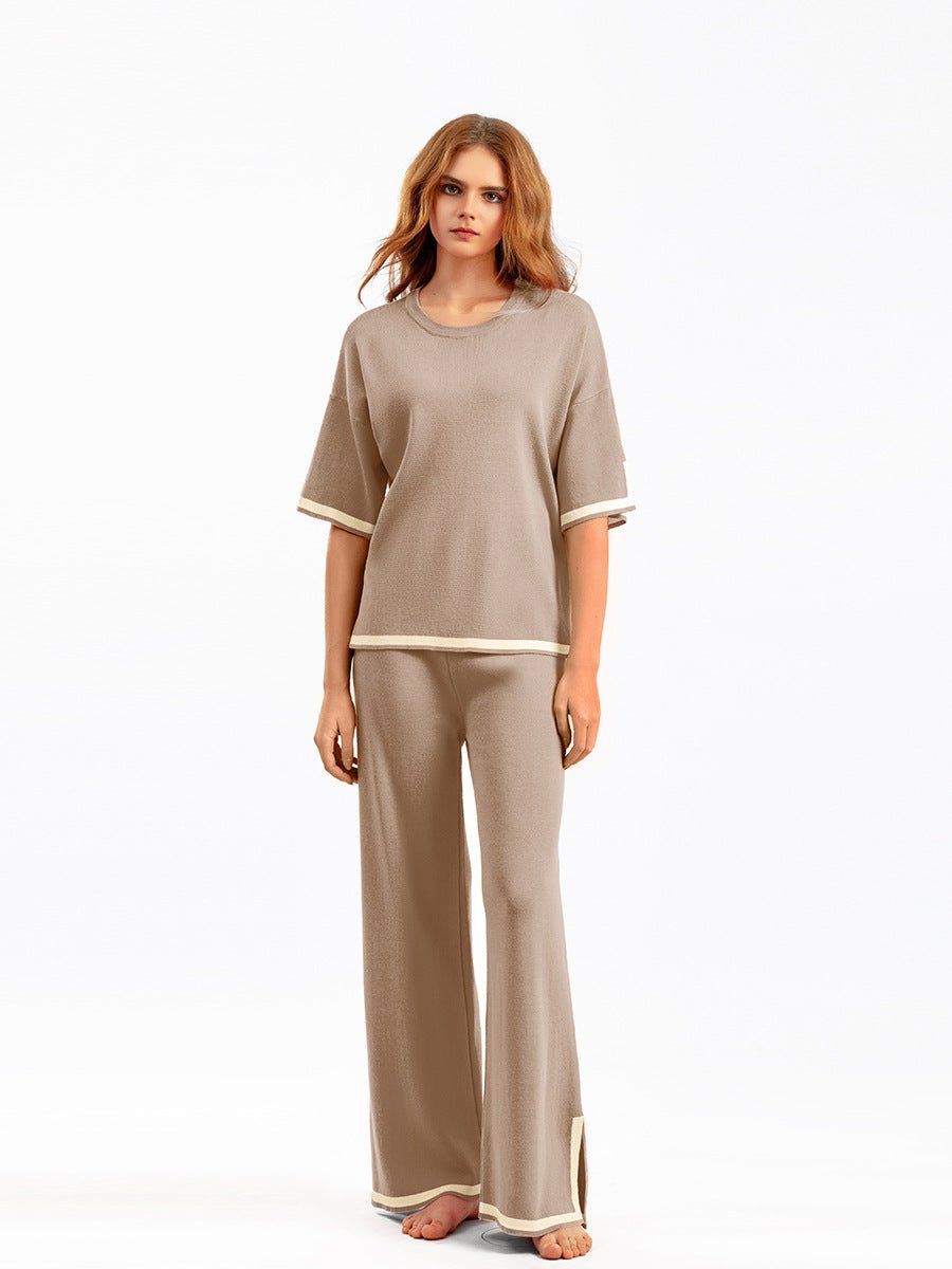 Contrast Split Short Sleeve & Wide Pants Set