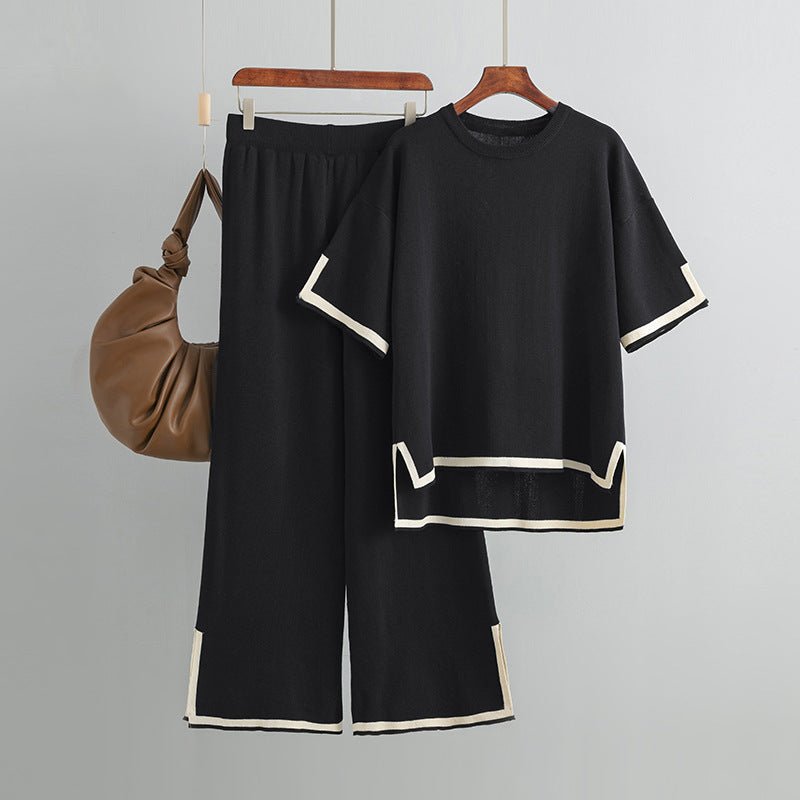 Contrast Split Short Sleeve & Wide Pants Set