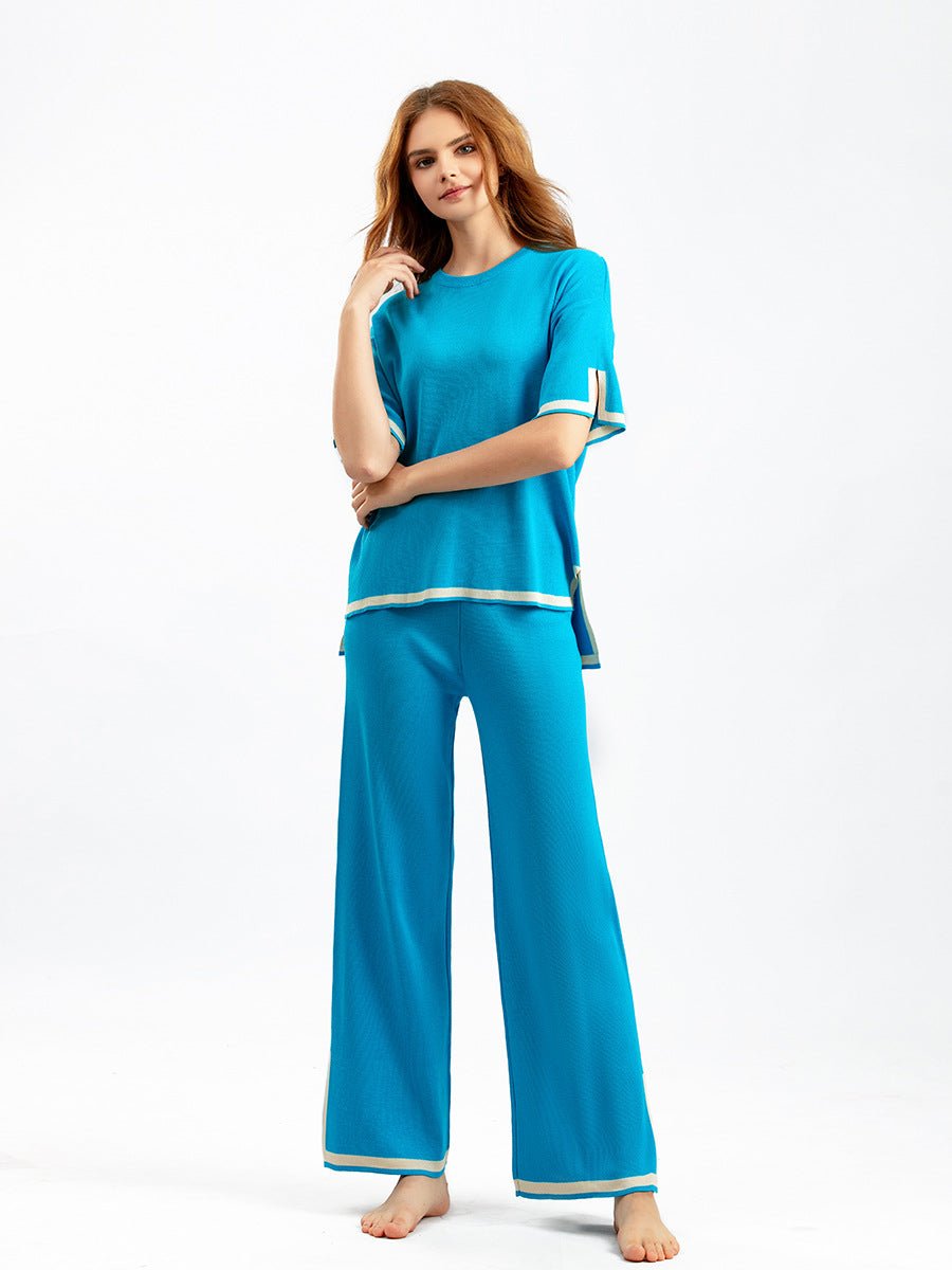 Contrast Split Short Sleeve & Wide Pants Set