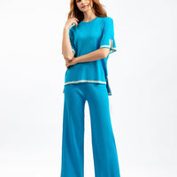 Contrast Split Short Sleeve & Wide Pants Set