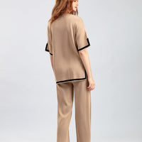 Contrast Split Short Sleeve & Wide Pants Set