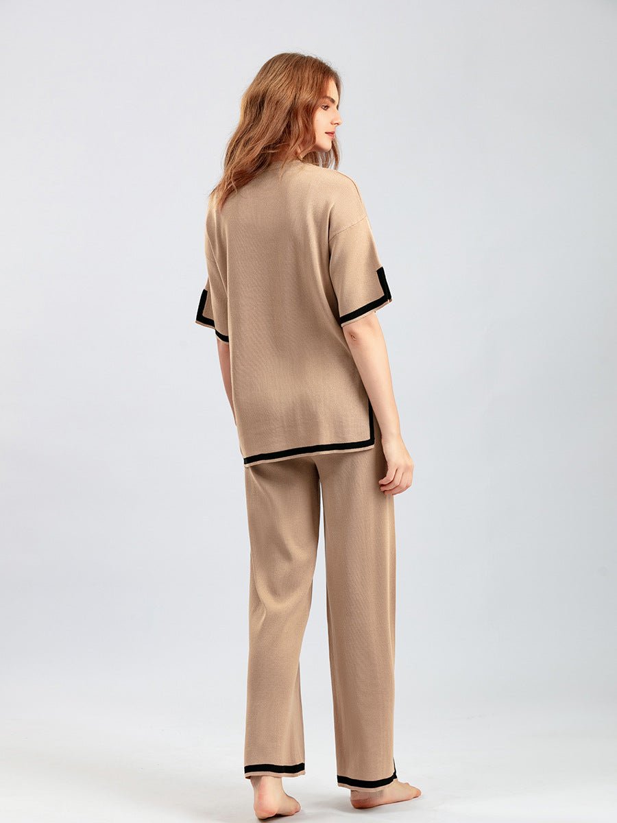 Contrast Split Short Sleeve & Wide Pants Set