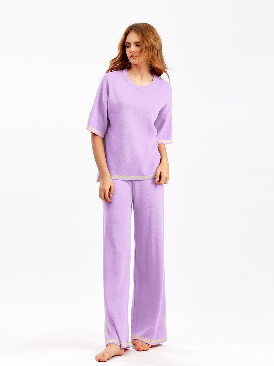 Contrast Split Short Sleeve & Wide Pants Set