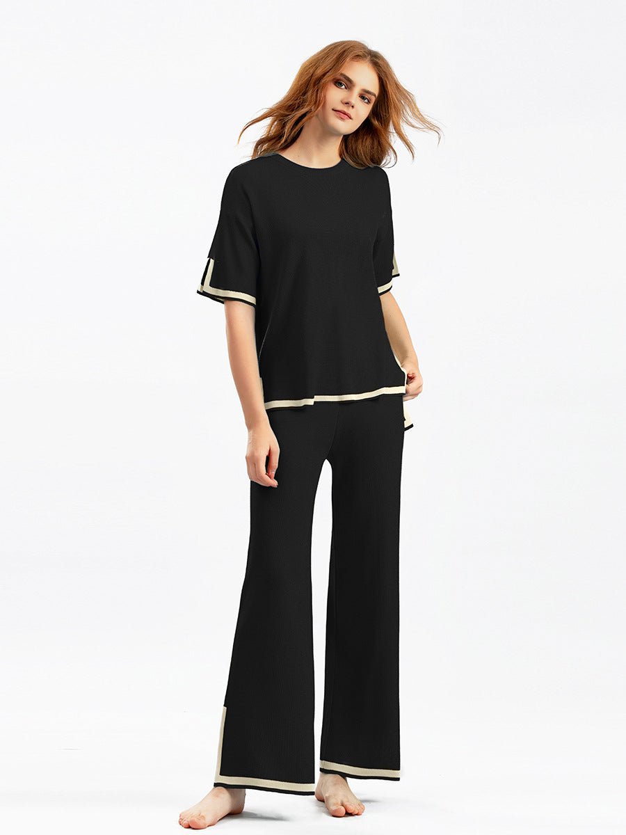 Contrast Split Short Sleeve & Wide Pants Set