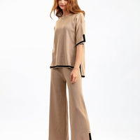 Contrast Split Short Sleeve & Wide Pants Set