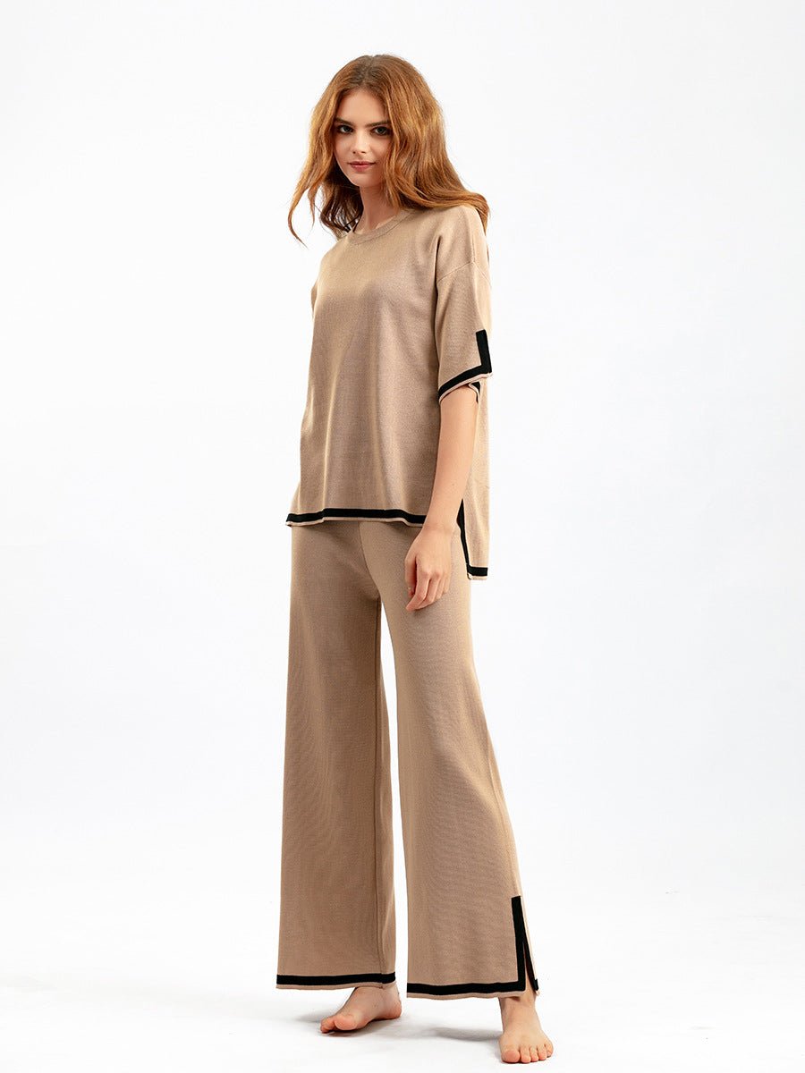 Contrast Split Short Sleeve & Wide Pants Set