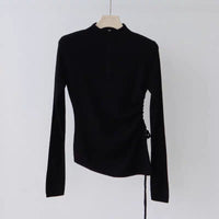 Slim Semi-Turtleneck Drawstring Pullover