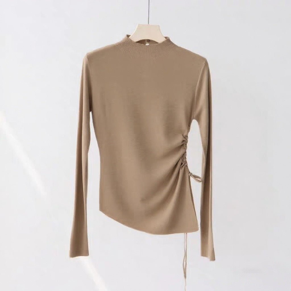 Slim Semi-Turtleneck Drawstring Pullover