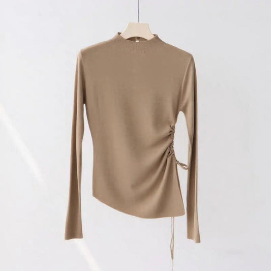 Slim Semi-Turtleneck Drawstring Pullover