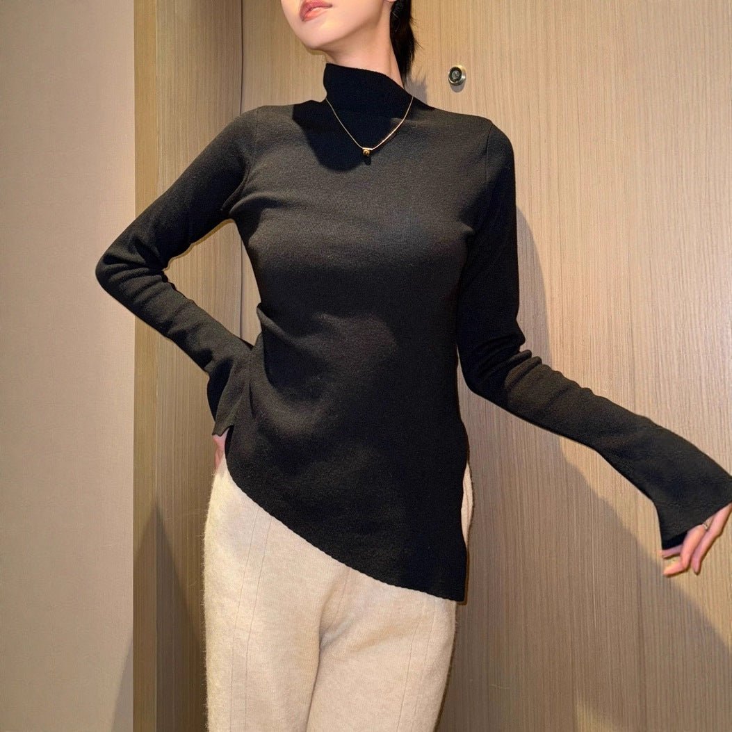 Slim Semi-Turtleneck Drawstring Pullover
