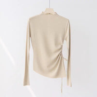 Slim Semi-Turtleneck Drawstring Pullover