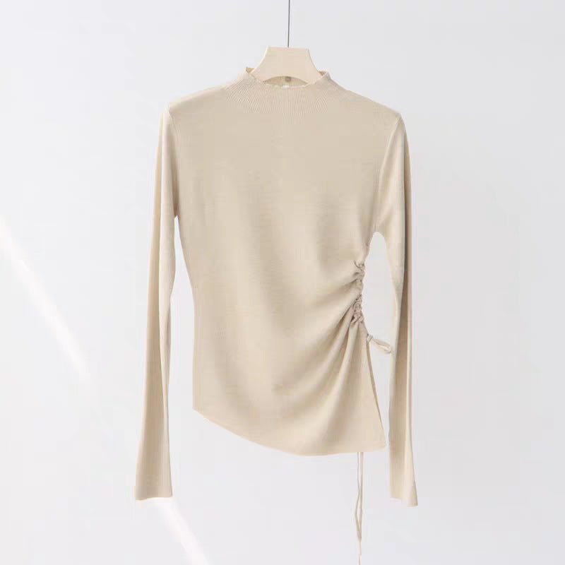 Slim Semi-Turtleneck Drawstring Pullover